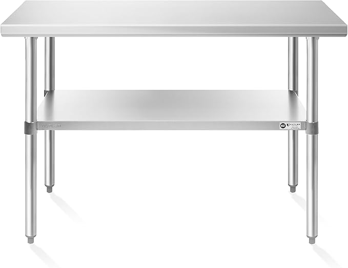KUTLER Stainless Steel Table 24 x 48 Inches, NSF Heavy Duty Commercial Kitchen Prep and Work Table with Undershelf for Restaurant, Hotel, Home