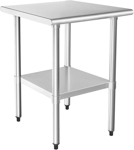 HARDURA Stainless Steel Table 24X24 Inches with Undershelf and Galvanized Legs NSF Heavy Duty Commercial Prep Work Table for Restaurant Kitchen Home and Hotel