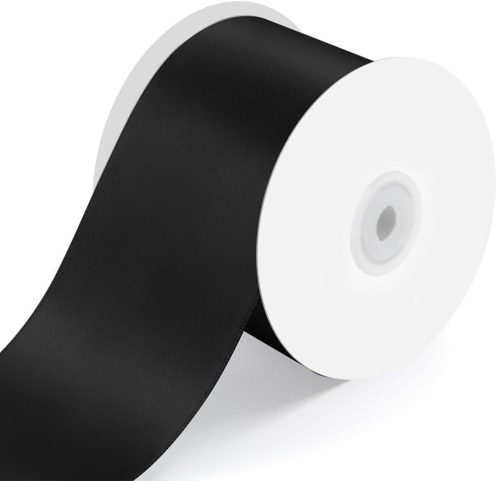 3" Wide x 25 Yards Single Face Polyester Satin Ribbon, Satin Ribbon for Crafts, Gift, Hair Bows, Wedding Party Decoration, Bow Making & Other Projects (Black)