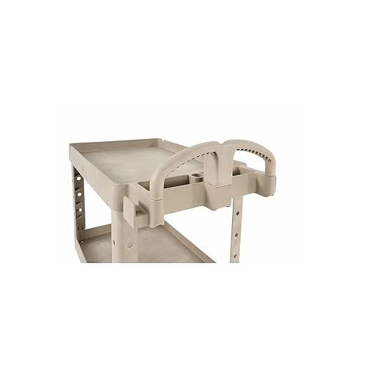 Rubbermaid Commercial Products BRUTE Heavy Duty 2-Shelf Utility/Service Cart, Medium, Lipped Shelves, Ergonomic Handle, 500 lbs. Capacity, Beige, for Warehouse/Garage/Cleaning/Maintenance