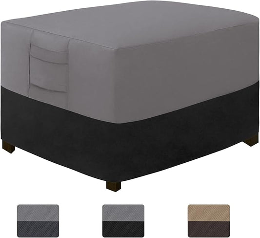 Easy-Going Outdoor Ottoman Cover, Waterproof Patio Ottoman Cover, Heavy Duty Outdoor Furniture Cover with Padded Handles (40"x30"x17", Gray/Black)