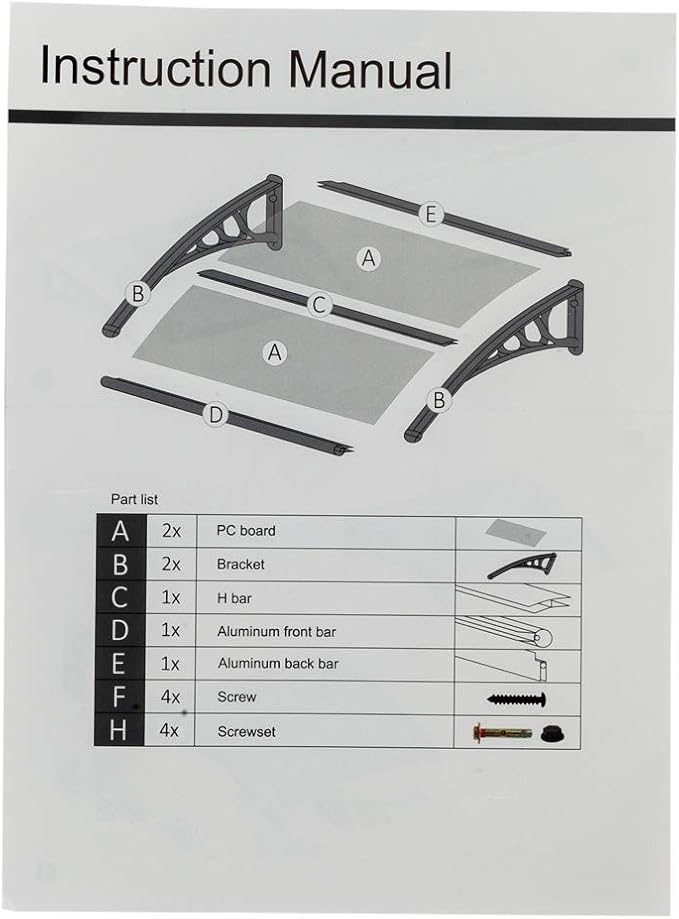 Simply-Me 40" x 40" Door Window Awning Polycarbonate Cover Front Door Outdoor Patio Awning Canopy UV Rain Snow Protection Hollow Sheet (Silver & Gray Bracket)