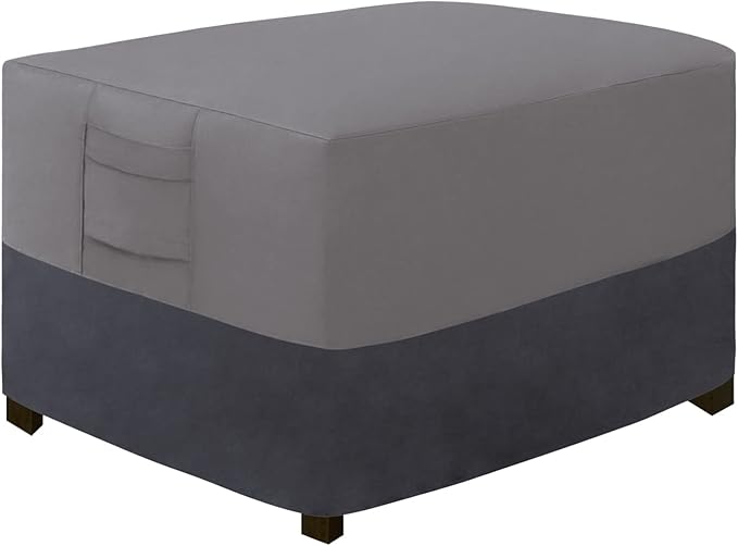 Easy-Going Outdoor Ottoman Cover, Waterproof Patio Ottoman Cover, Heavy Duty Patio Rectangular Coffee Table Cover with Padded Handles(48"x25"x18", Gray/Dark Gray)