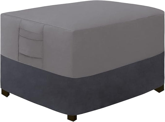 Easy-Going Outdoor Ottoman Cover, Waterproof Patio Ottoman Cover, Heavy Duty Patio Rectangular Coffee Table Cover with Padded Handles(48"x25"x18", Gray/Dark Gray)