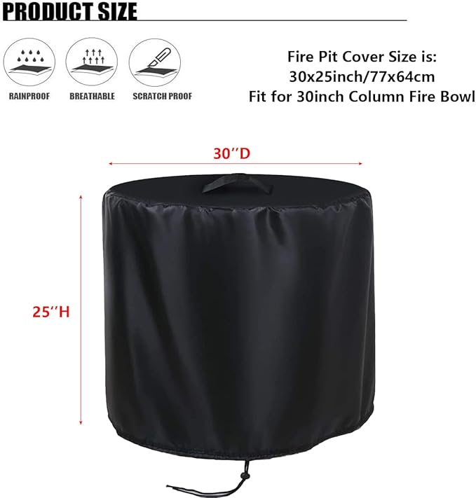 POMER Fire Pit Cover,30inch Round Fire Pit Cover for BALI OUTDOORS Gas Firepit Table Waterproof Propane Gas Fire Pit Column Cover - 30" D x 25" H