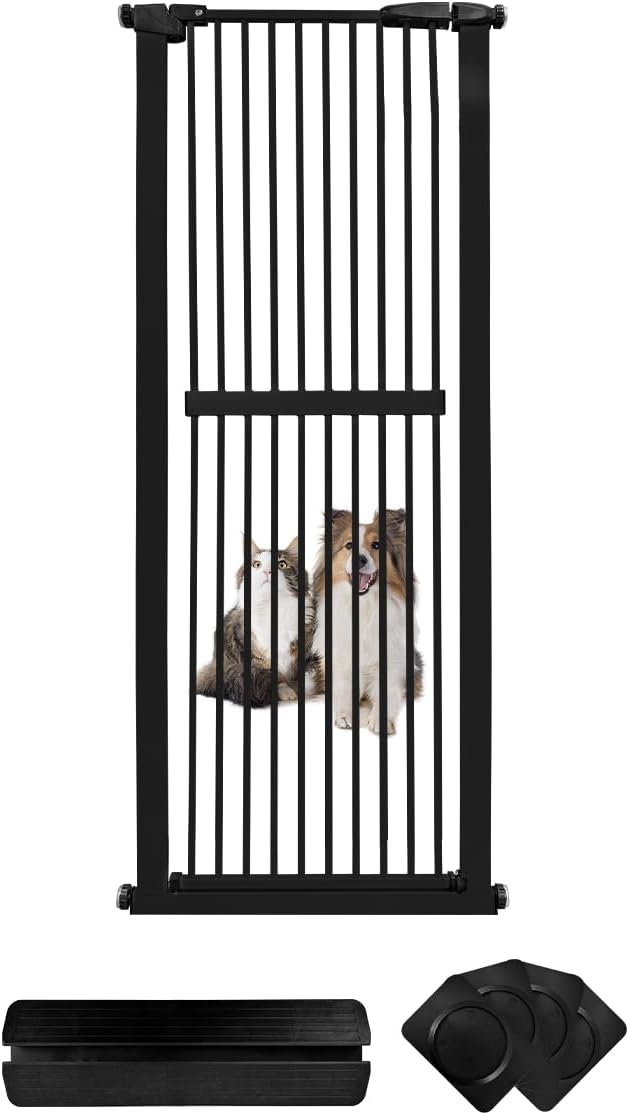 Lumizone Extra Tall Cat Gate 61.02" High Pressure Mounted Extra Wide 26.38"-30.11" (17Sizes) 1.37" Gap No Drilling Auto-Close Tall Pet Gate for Dogs (Black, 26.38"-30.11" W)