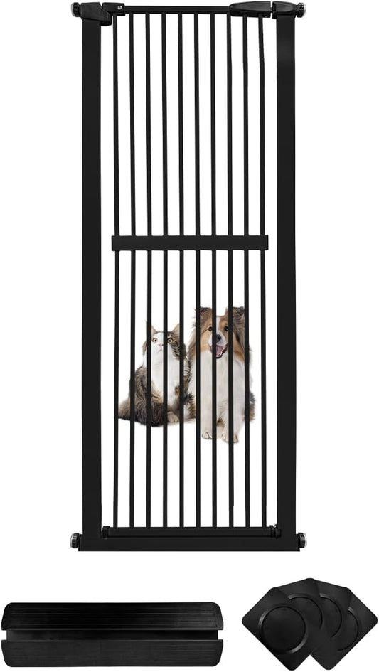 Lumizone Extra Tall Cat Gate 61.02" High Pressure Mounted Extra Wide 26.38"-30.11" (17Sizes) 1.37" Gap No Drilling Auto-Close Tall Pet Gate for Dogs (Black, 26.38"-30.11" W)