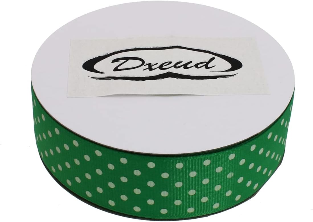 Polka Dot Grosgrain Ribbon 25 Yard Each Roll 100% Polyester (1", Green)