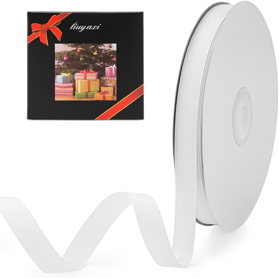 LIUYAXI 5/8" X 50 Yards Solid White Grosgrain Ribbon, Perfect for Crafts, Wedding Decor, DIY Hair Accessories, Sewing, Gift Package Wrapping and More