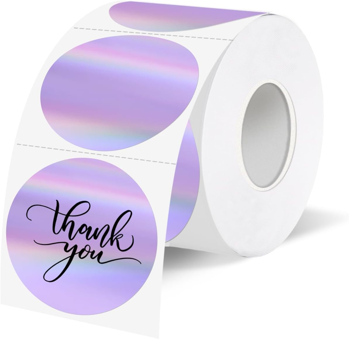 1.5" Holographic Direct Thermal Label Stickers, Round Printable Rainbow Glitter Thermal Printer Sticker Labels for Gift Wrapping, Self-Adhesive DIY Custom Logo Design- Purple