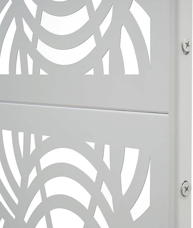75" H×35" W Decorative Outdoor Privacy Screen with Stand, Outdoor Decor Privacy Fence Screen Metal Fence Panels, Free Standing Metal Divider for Patio Lawn Deck (White -Curved Pattern)
