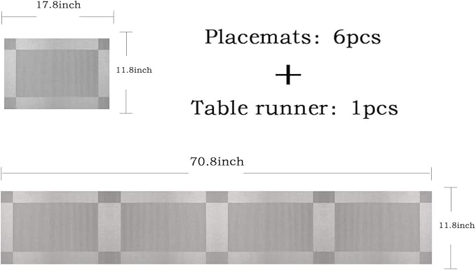 PIGCHCY Elegant Placemats with Matching Table Runner,Washable Placemats Crosswoven Vinyl Table mats Sets(6pcs Round Placemats+1pcs Table Runner,Grey Silver)
