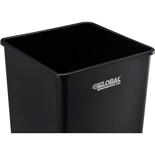 Global Industrial Square Plastic Garbage Can, 35 Gallon Capacity, Indoor/Outdoor Rated, 19-1/2"W x 19-1/2"D x 27-4/5"H, Utility Trash Can, No Lid, Black