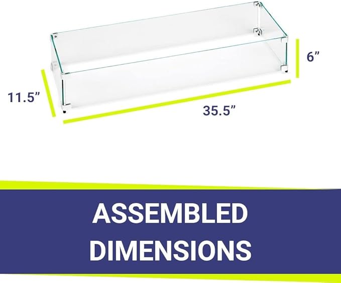 35.5" X 11.5" X 6” Linear Glass Flame Guard
