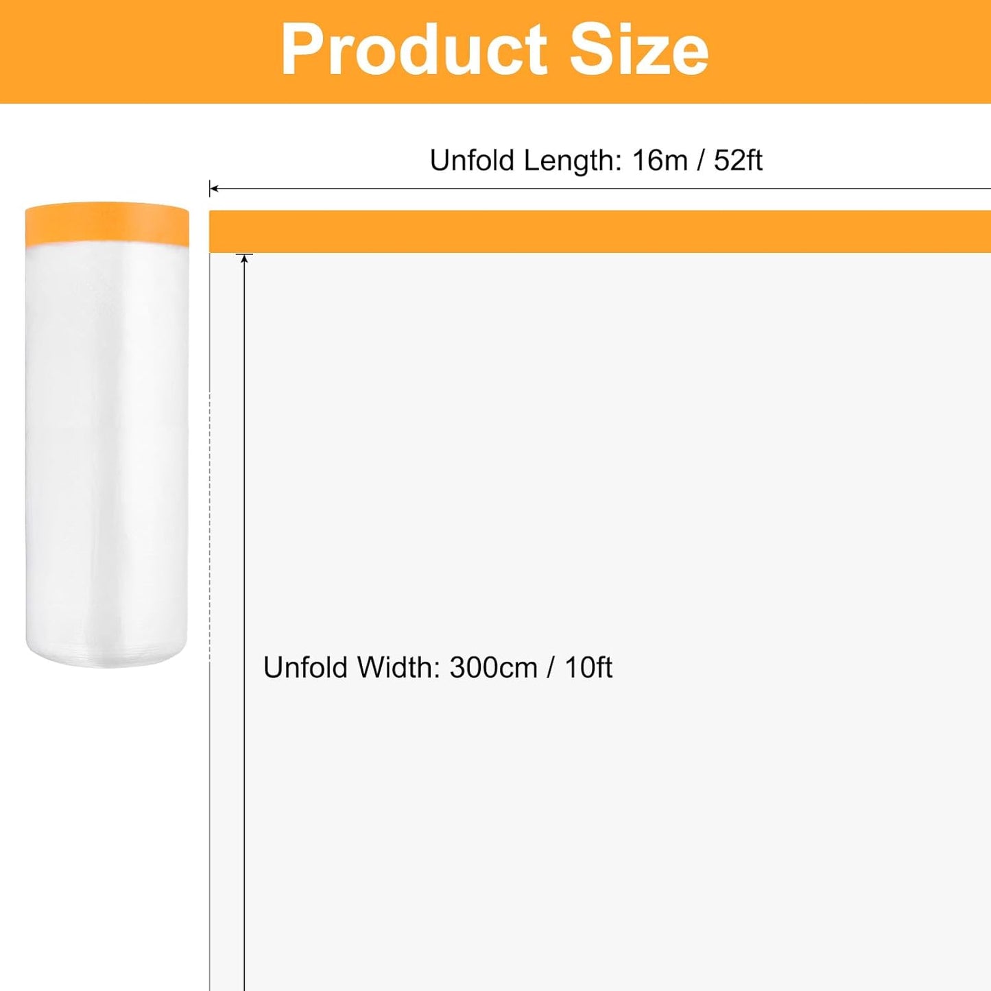 uxcell 2 Rolls Painters Plastic with Tape, 10 x 52 Ft Pre-Taped Masking Film Tape and Plastic Film Paint Plastic Covering Roll for Covering Skirting, Frames and Auto Body, Yellow/Clear