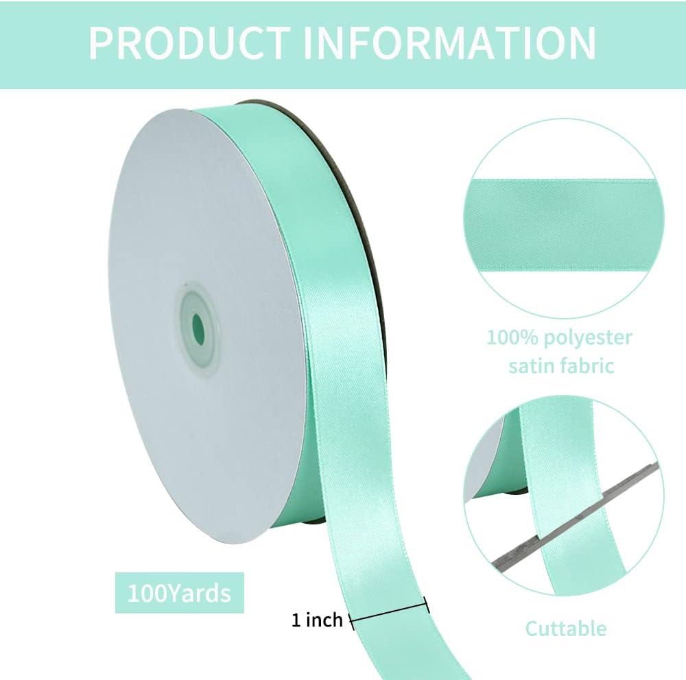TONIFUL 1 Inch x 100yds Teal Turquoise Blue Satin Ribbon, Thin Solid Color Satin Ribbon for Gift Wrapping, Crafts, Hair Bows Making, Wedding Party Decoration, Invitation Cards, Floral Bouquets