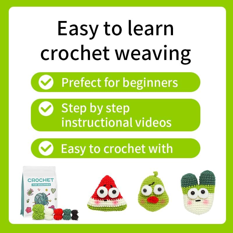 DetFinns Crochet Kit for Beginners, Squish Crochet Starter Kits with Step-by-Step Video Tutorials, DIY Craft Kits Amigurumi Knitting Supplies, Easy Knitting Kit Vegetable Friends (40%+ Yarn)