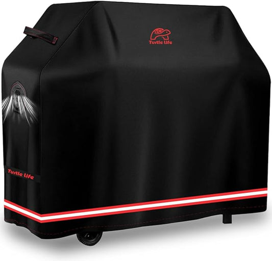 Turtle Life BBQ Grill Cover, 64 Inch Heavy Duty Waterproof 4-6 Burner Barbecue Gas Grill Covers for Weber Genesis Char-Broil Deluxe Royal Gourmet GA Series, Black