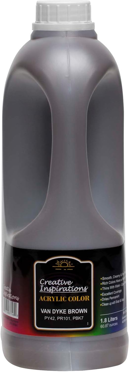 Creative Inspirations Acrylic Paint - Vandyke Brown - 1.8 Liter - Smooth & Creamy Consistency, Vibrant Pigmentation, Great Coverage for Artists - Clean Up with Soap & Water