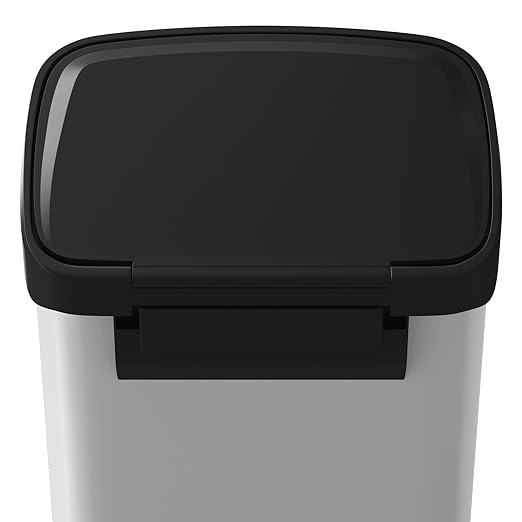 Garvee 13 gal / 50 L Metal Trash Can with Lid, Large Garbage Can for Kitchen, Rustproof Step-on Kitchen Metal Trash Bin with Liner Rim, Rear Handle, Soft Close Plastic Lid, White