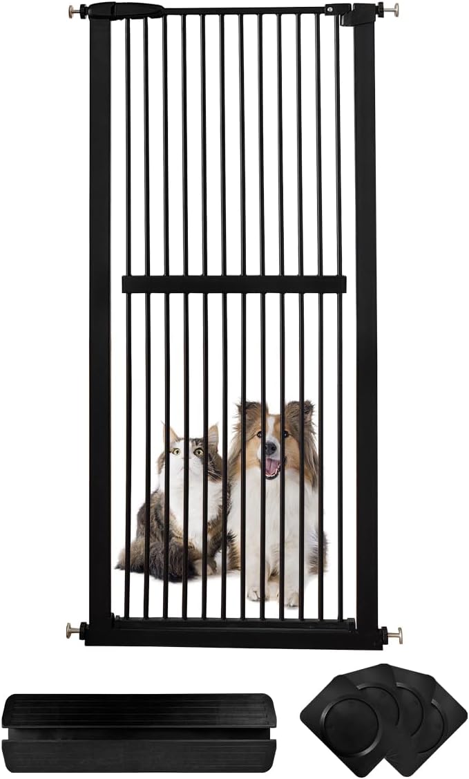 Lumizone Extra Tall Cat Gate 61.02" High Pressure Mounted Extra Wide 30.12"-34.05" (17Sizes) 1.37" Gap No Drilling Auto-Close Tall Pet Gate for Dogs (Black, 30.12"-34.05" W)