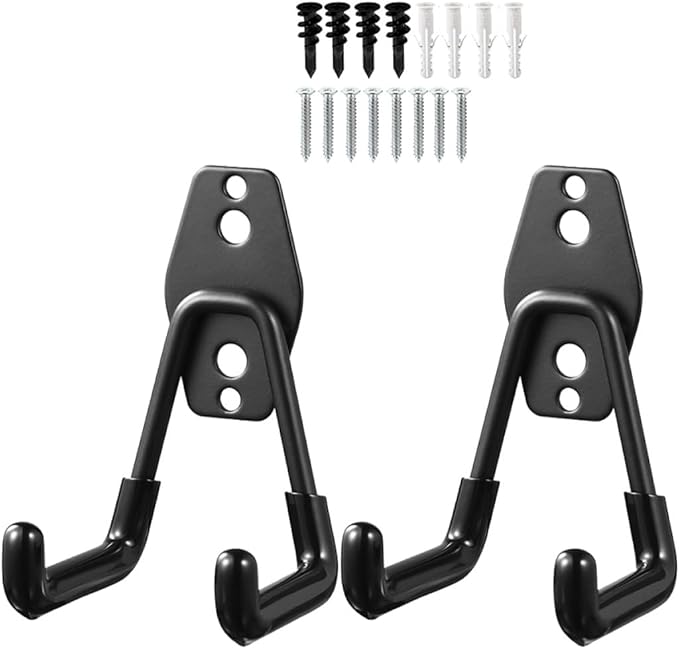 Heavy Duty Metal Wall Hooks 2Pcs Black Utility Garage Storage Hangers for Tool and Garden Organization