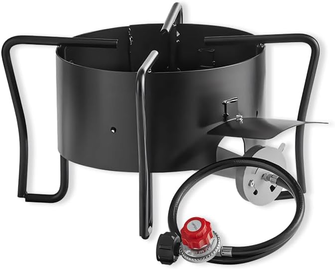Portable Gas Stove with Hose Guard, Steel Heavy Duty Single Burner Outdoor Patio Stove, Tank Cooker Perfect for Deep Frying or Steaming, Turkey Fry, Catered Events, Camping, Range - 210,000 BTU