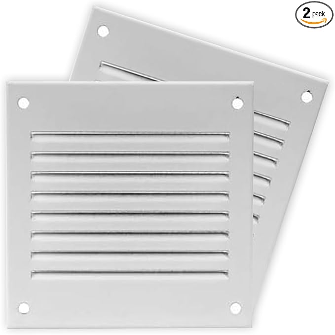 Repa Market 2-Pack 4x4 Inch Air Vent Cover/White Galvanized Steel Louvered Grill Cover with Mesh Screen/Wall or Ceiling Vent/Durable Flush Mount HVAC Register for Indoor and Outdoor Ventilation