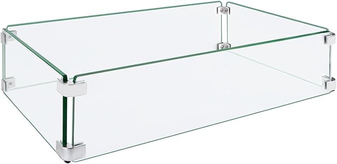 Fire Pit Wind Guard, 23.5"x11.5"x6" Glass Wind Guard for Fire Pit Square Table, Made of Clear Tempered Glass, Set with Assembly Instructions, Easy to Install