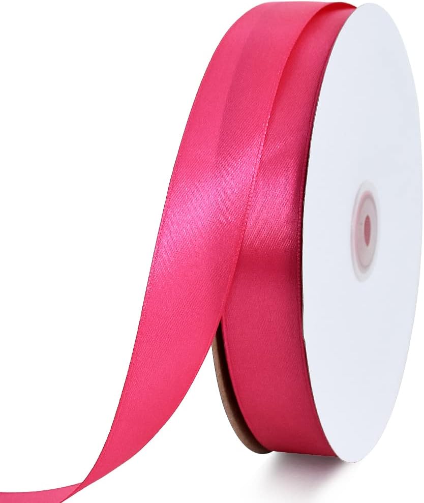 TONIFUL 1 Inch x 100yds Shocking Pink Satin Ribbon, Thin Solid Color Satin Ribbon for Gift Wrapping, Crafts, Hair Bows Making, Wedding Party Decoration, Invitation Cards, Floral Bouquets