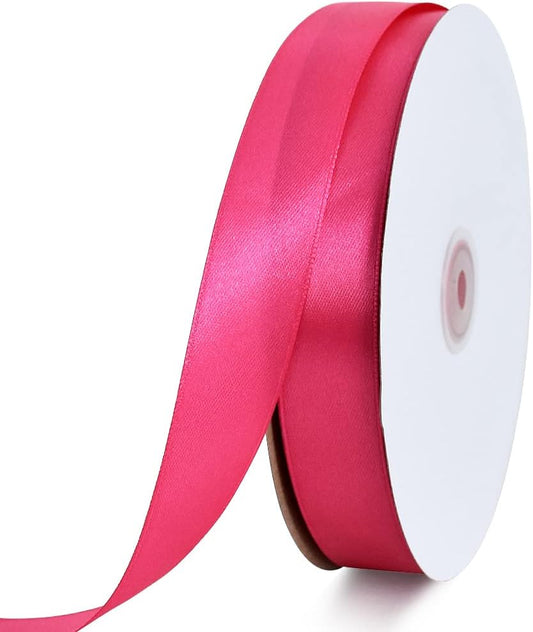 TONIFUL 1 Inch x 100yds Shocking Pink Satin Ribbon, Thin Solid Color Satin Ribbon for Gift Wrapping, Crafts, Hair Bows Making, Wedding Party Decoration, Invitation Cards, Floral Bouquets