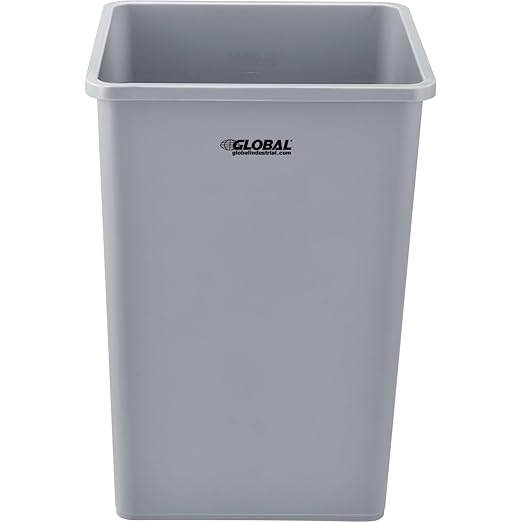 Global Industrial Square Plastic Garbage Can, 35 Gallon Capacity, Indoor/Outdoor Rated, 19-1/2"W x 19-1/2"D x 27-4/5"H, Utility Trash Can, No Lid, Gray