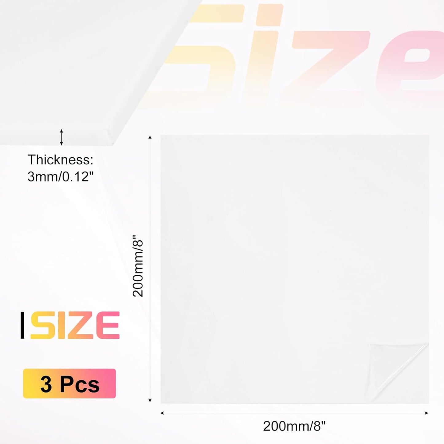 uxcell 3Pcs Acrylic Sheets 8x8 Inch Acrylic Panel 1/8 Inch-3mm Plastic Board for Picture Frames Sign Holders DIY Display Projects Craft, White