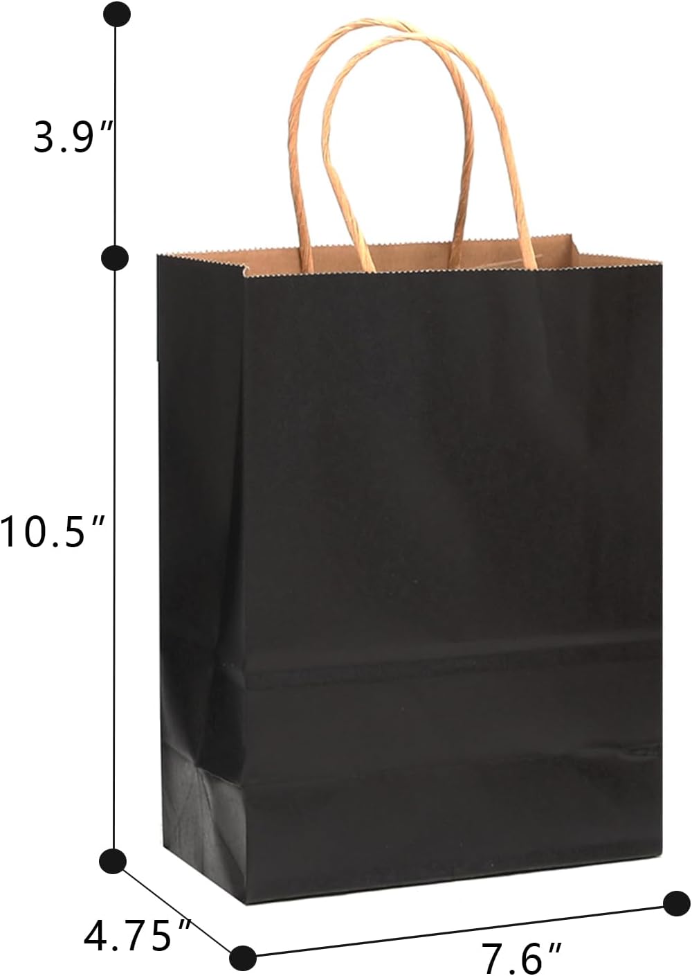 qiqee 60 pcs Kraft Bags with Handles 7.6"x4.75"x10.5" Medium Gift Paper Bag Black Solid Color Bags