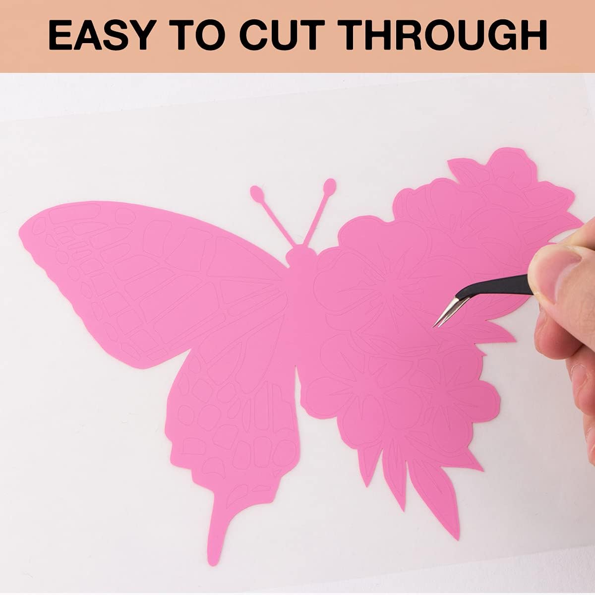 HTVRONT Pink Permanent Vinyl, 12" x 40 FT Adhesive Permanent Vinyl Roll for All Cutting Machine, Silhouette, Cameo Cutters, Signs, Scrapbooking, Craft, Die Cutters (Glossy Pink)