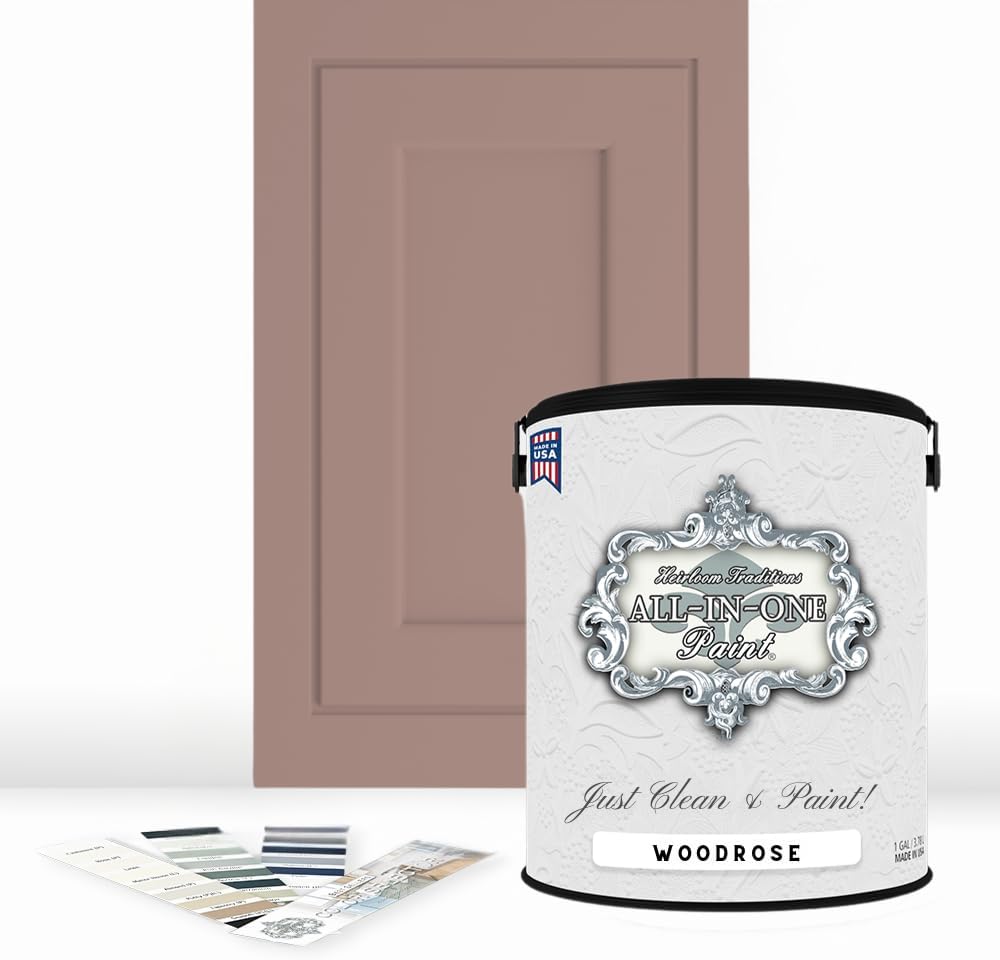 ALL-IN-ONE Paint, Durable cabinet and furniture paint. Built in primer and top coat, no sanding needed. Includes our 30 featured color card - Woodrose (muted rose), Gallon