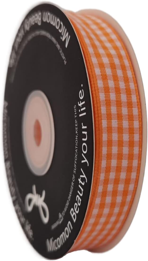 Orange Gingham Plaid Checked Ribbon 25 Yards Each Roll 100% Polyester (5/8",Orange)