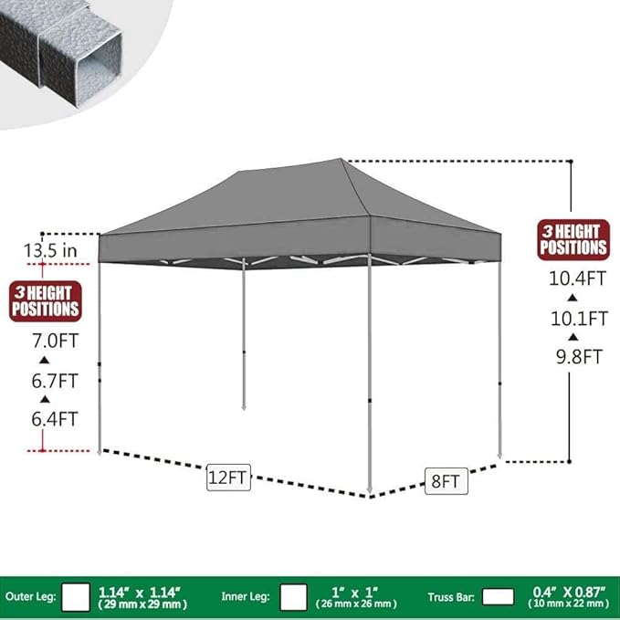 Eurmax USA 8'x12' Pop Up Canopy Tent Commercial Instant Canopies with Heavy Duty Roller Bag,Bonus 4 Sand Weights Bags (Yellow)