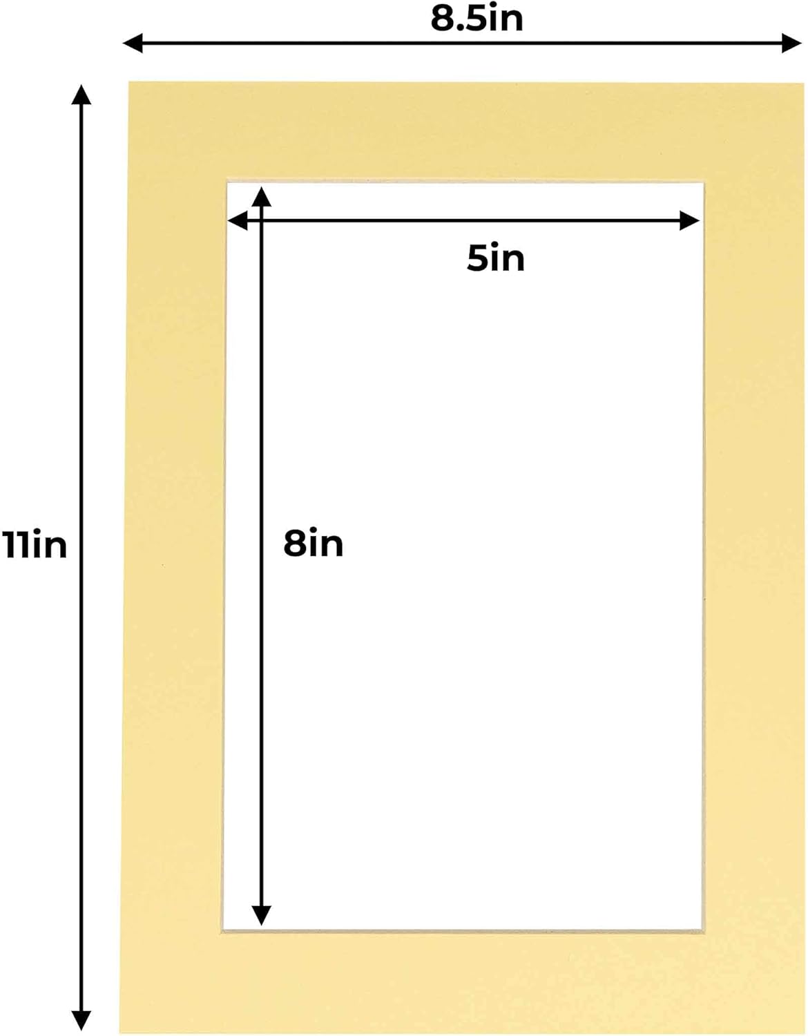 5.5x8.5 Mat for 8.5x11 Frame - Precut Mat Board Acid-Free Soft Yellow 5.5x8.5 Photo Matte for a 8.5x11 Picture Frame, Matboard for Family Photos, Show Kits, Art, Picture Framing, Pack of 100 Mats