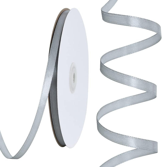 TONIFUL 1/4 Inch x 100yds Silver Satin Ribbon, Thin Solid Color Satin Ribbon for Gift Wrapping, Crafts, Hair Bows Making, Wedding Party Decoration, Invitation Cards, Floral Bouquets