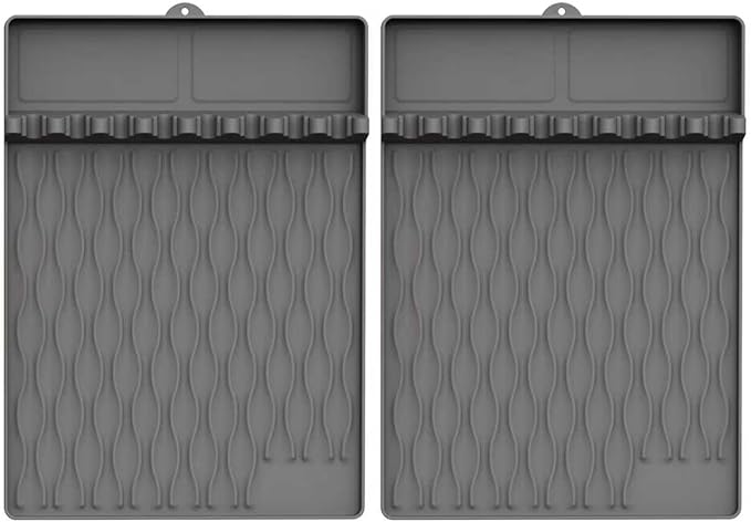 Silicone Griddle Tools Mat with Drip Pad for Blackstone – Non-Slip Spatula Rest & Side-Shelf Mat for Outdoor Grill Kitchen Counter, Heat-Resistant Grill Pad, Blackstone Griddle Accessories-Gray2-Pack