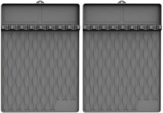 Silicone Griddle Tools Mat with Drip Pad for Blackstone – Non-Slip Spatula Rest & Side-Shelf Mat for Outdoor Grill Kitchen Counter, Heat-Resistant Grill Pad, Blackstone Griddle Accessories-Gray2-Pack