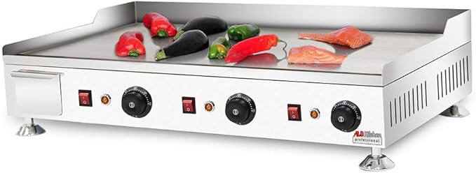 ALDKitchen Flat Top Griddle | Teppanyaki Grill with Dual Thermostat | No plug | 110V (30.15’ x 17.59’)