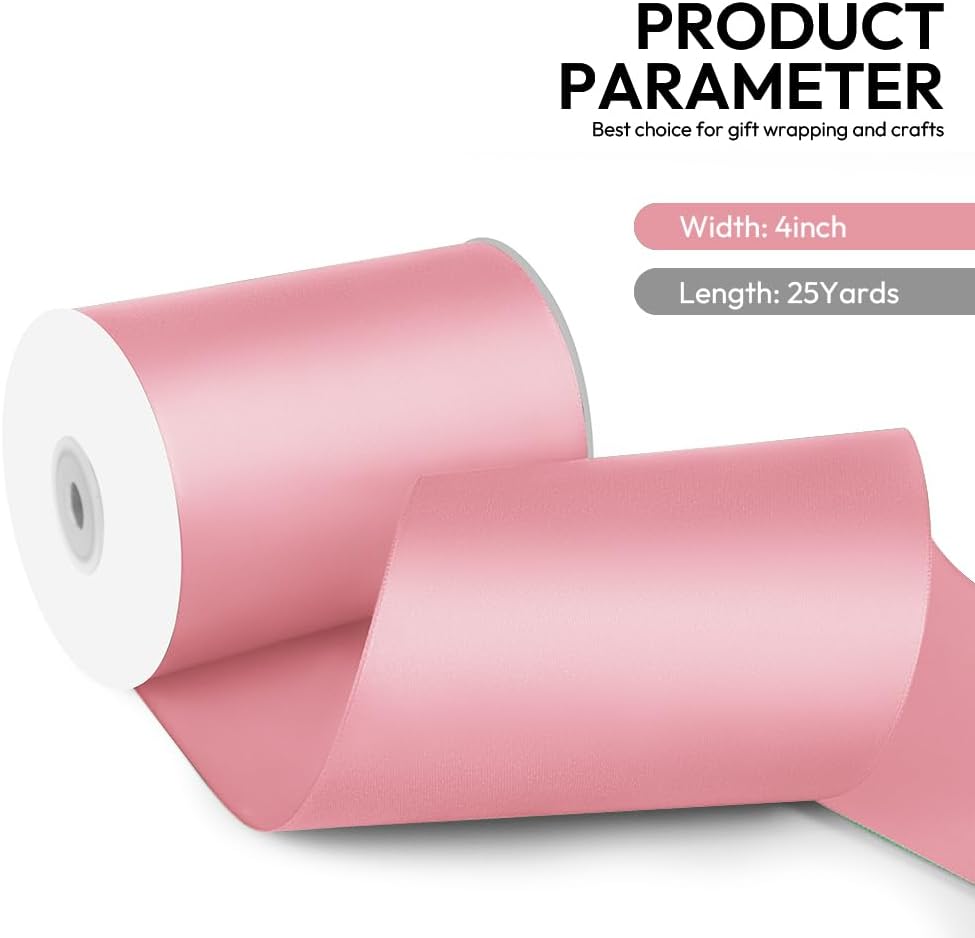 4 Inch 25 Yard Wide Satin Ribbon Pink, Solid Fabric Large Ribbon Roll for Cutting Ceremony Wedding Opening Party Decoration, Chairs, Sewing, Festival Pageant Sashes