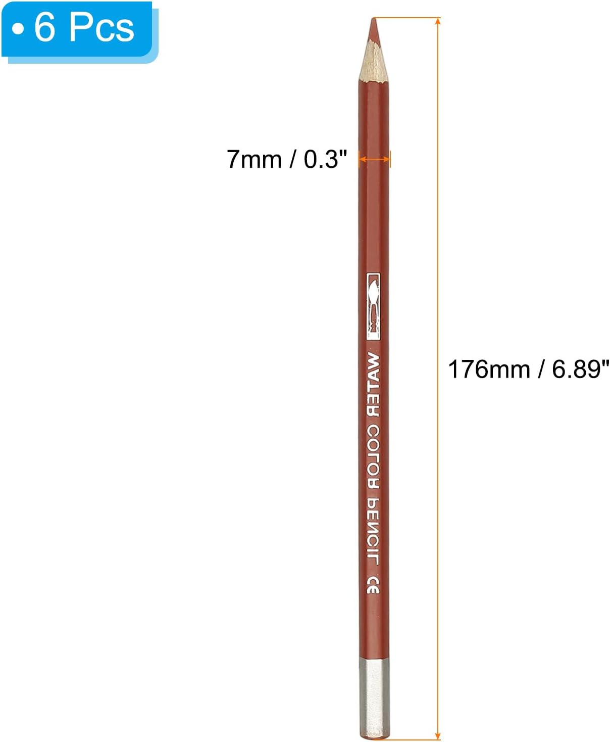 PATIKIL Watercolor Pencil, 6Pcs Water Soluble Pencils for Blending, Coloring, Sketch Drawing, Painting, Bright Brown