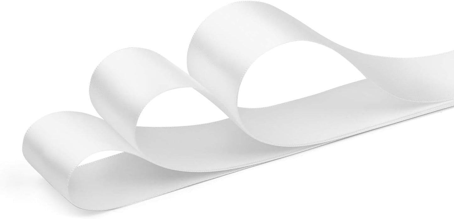Humphrey's Craft 1-1/2 Inch White Double Faced Satin Ribbon - 25 Yards Variety of Color for Crafts Gift Wrapping DIY Bows Bouquet Decoration Sewing Christmas Tree Wedding and Invitation Card.