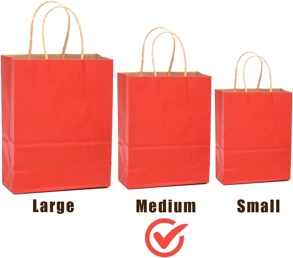 qiqee 32-Packs Red Paper Gift Bags with Handles Bulk 7.6"x4.75"x10.5" Medium Size Gift Bags Multiple Uses
