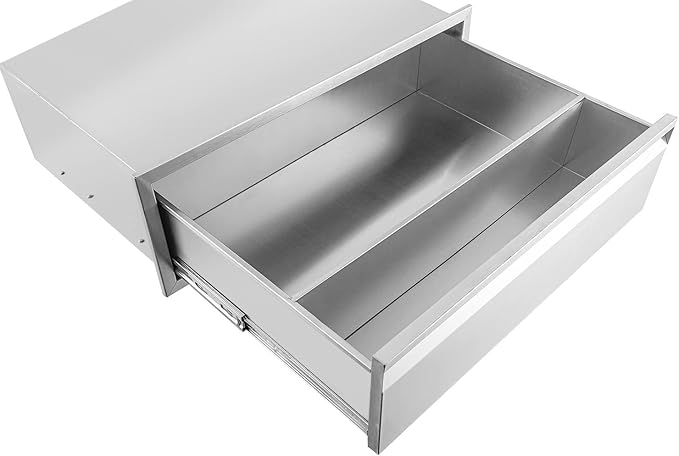 Extra-Larger 30" W Outdoor Kitchen Drawer Stainless Steel BBQ Single Drawer w/Divider Flush Mount for Outdoor Kitchen Island(Overall Size:30" W x 10" H x 23" D inch)