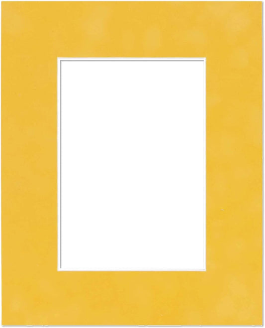 11x14 Mat Bevel Cut for 8.5x11 Photos - Acid Free Sunrise Yellow Suede Precut Matboard With Backing Board and Crystal Clear, Self Seal Mat Bag - For Pictures, Framing - 4-ply Thickness