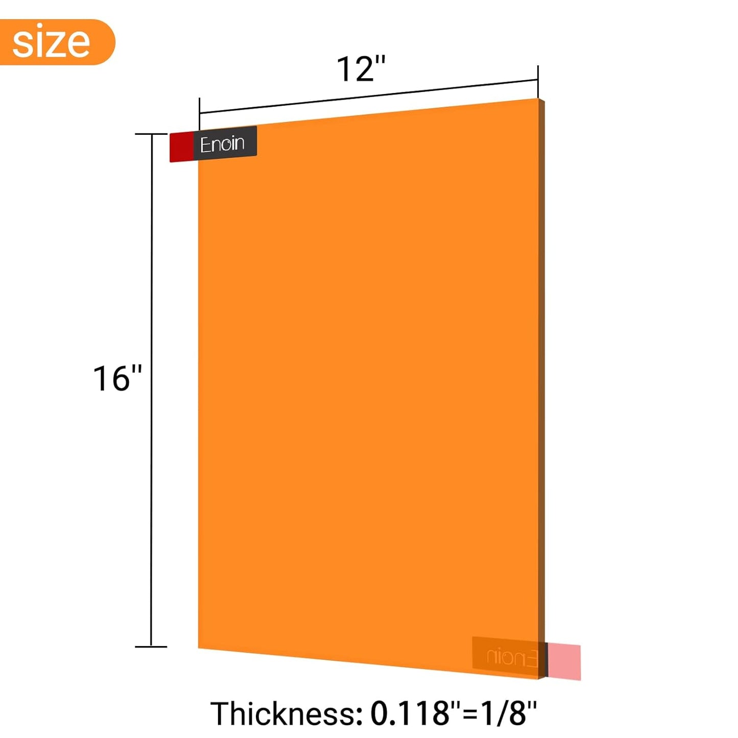 Enoin 12x16 Translucent Orange Acrylic Sheet - Cut to Size Plexiglass Sheets 1/8 inch Thick, Colored Plastic Board Panel for Art Craft, DIY, Painting